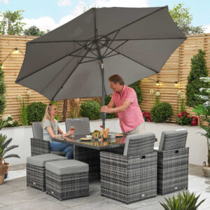 Nova - 4-8 Seater Rattan Cube Set with Square Table - Grey