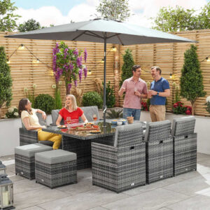 Nova - 6-10 Seater Rattan Cube Set with Rectangular Table - Grey