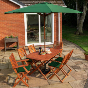 Plumley Garden Dining Set With Parasol - Green
