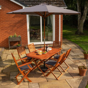 Plumley Garden Dining Set With Parasol And 15Kg Base - Grey