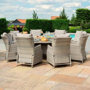 Burford Reclining 8 Seater Round Rattan Dining Set with Lazy Susan