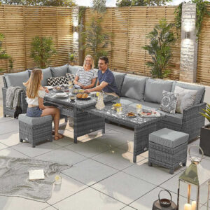 Nova - 7-10 Seater Rattan Dining Corner Sofa Set with Extending Table - Left Hand - Grey