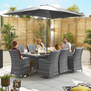Nova - 8 Seater Rattan Rectangular Dining Set - Grey