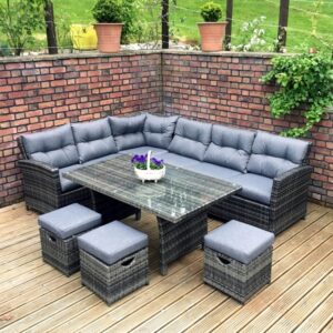 Oren Napoli 6-9 Seater Rattan High Back Corner Sofa Dining Set