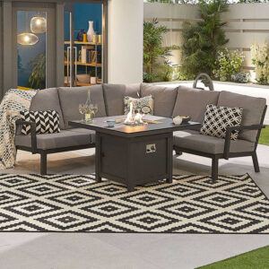 Nova - 7-9 Seater Aluminium Dining Corner Sofa Set with Firepit Table & Benches - Grey