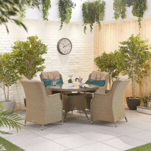 Nova - 4 Seater Round Rattan Dining Set - Willow
