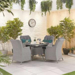 Nova - 4 Seater Round Rattan Dining Set - White Wash