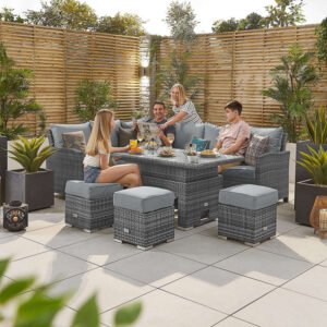 Elara 5-8 Seater Left Hand Corner Rattan Dining Set with Rising Table - Grey