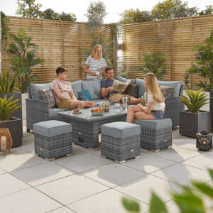 Nova - 5-8 Seater Right Hand Corner Rattan Dining Set with Rising Table - Grey