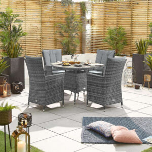 Nova - 4 Seater Round Rattan Dining Set - Grey