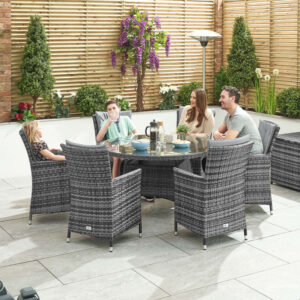 Nova - 6 Seater Round Rattan Dining Set - Grey