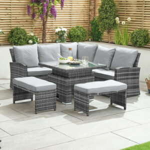 Nova - 4-8 Seater Compact Corner Rattan Dining Set with Rising Table - Grey