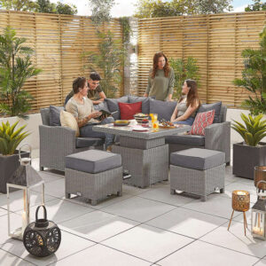 Nova - 4-6 Seater Compact Rattan Corner Dining Set with Rising Table - White Wash