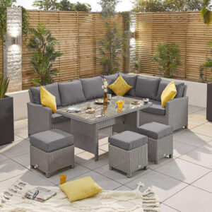 Nova - 5-8 Seater Right Hand Corner Rattan Dining Set - White Wash
