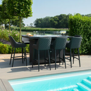 Nantes 8 Seater Outdoor Fabric Rectangular Fire Pit Bar Set - Charcoal