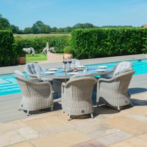 Stratford 6 Seater Oval Rattan Dining Set with Heritage Chairs & Fire Pit