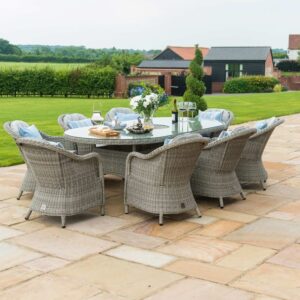 MZ Oxford 8 Seater Oval Rattan Dining Set with Heritage Chairs Ice Bucket & Lazy Susan