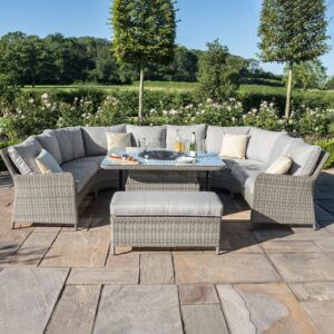 Stratford 6-8 Seater Royal U-Shaped Rattan Sofa Set with Fire Pit