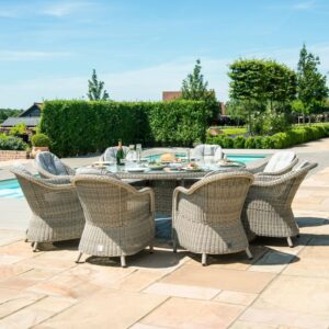 Stratford 8 Seater Round Rattan Dining Set with Heritage Chairs Fire Pit & Lazy Susan