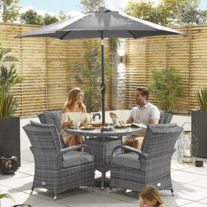 Pandora 4 Seater Rattan Round Dining Set - Grey