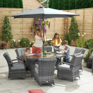 Pandora 6 Seater Rattan Oval Dining Set - Grey
