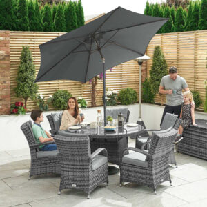 Nova - 6 Seater Rattan Round Dining Set - Grey