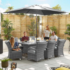 Pandora 8 Seater Rattan Rectangular Dining Set - Grey