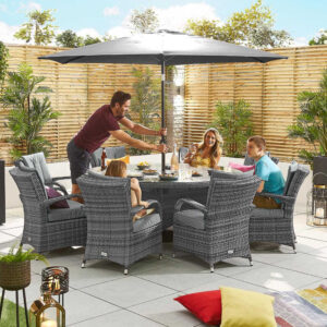 Pandora 8 Seater Rattan Round Dining Set - Grey