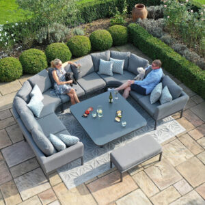 Parma 10 Seater Outdoor Fabric U Shape Corner Dining Set with Rising Table - Grey