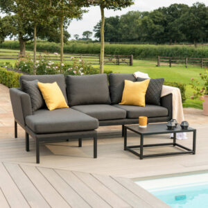 Parma 3 Seater Outdoor Fabric Chaise Sofa Set - Charcoal Black