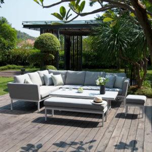 Parma 8 Seater Outdoor Fabric Rectangular Corner Dining Set With Rising Table - Light Grey