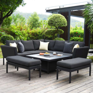 Parma 8 Seater Outdoor Fabric Square Corner Dining Set With Rising Table - Charcoal Black