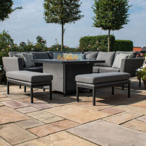 Parma 9 Seater Outdoor Fabric Deluxe Square Corner Dining Set with Fire Pit Table - Grey