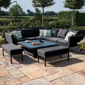 Parma 9 Seater Outdoor Fabric Deluxe Square Corner Dining Set with Rising Table - Charcoal Black