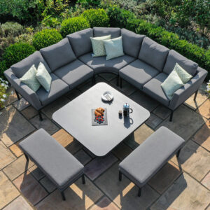 Parma 9 Seater Outdoor Fabric Deluxe Square Corner Dining Set with Rising Table - Grey