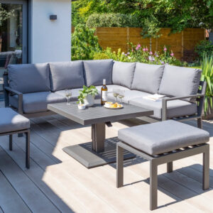 Pheasant 5-7 Seater Aluminium Mini Square Corner Lounge Set With Gas Adjustable Table- Grey
