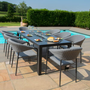 Ravenna 8 Seater Outdoor Fabric Rectangular Dining Set with Fire Pit Table - Flanelle