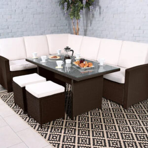 RC Berlin 8 Seater Rattan Corner Dining Set - Brown