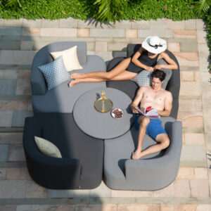 Stockholm Outdoor Fabric Lifestyle Suite with Rising Table - Flanelle & Charcoal