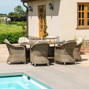 Cheltenham 6 Seater Oval Rattan Dining Set with Heritage Chairs Fire Pit & Lazy Susan