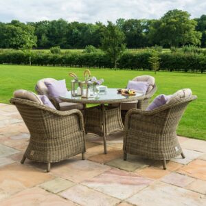 Cheltenham 4 Seater Round Rattan Dining Set with Heritage Chairs
