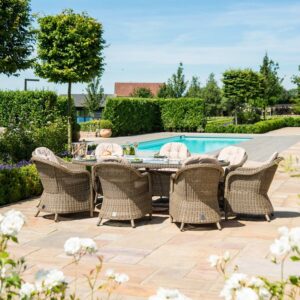 Cheltenham 8 Seater Oval Rattan Dining Set with Heritage Chairs Fire Pit & Lazy Susan