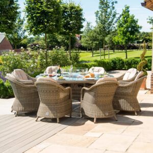 Cheltenham 8 Seater Round Rattan Dining Set with Heritage Chairs Fire Pit & Lazy Susan