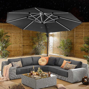 Pallas Grey Frame LED Cantilever Parasol - 3.5m Round