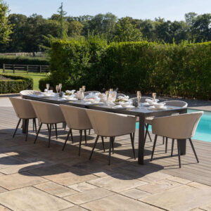 MZ Ambition 10 Seater Outdoor Fabric Rectangular Extending Dining Set With Fire Pit - Oatmeal