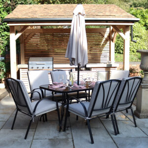 RC Amalfi 6 Seater Metal Dining Set With Parasol - Grey