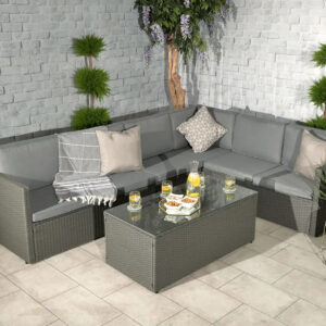 RC Berlin 6 Seater Rattan Corner Lounge Set - Grey