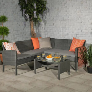 RC Nevada 4 Seater Rattan L Shaped Corner Lounging Sofa Set - Grey