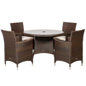 RC Nevada 4 Seater Rattan Round Dining Set - Brown