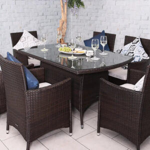 RC Nevada 6 Seater Rattan Rectangular Dining Set - Brown